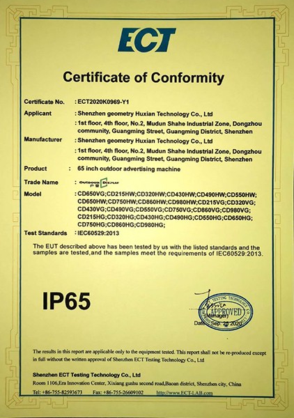 IP65證書